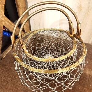 Set Of 2 Gold and Silver Wire Baskets